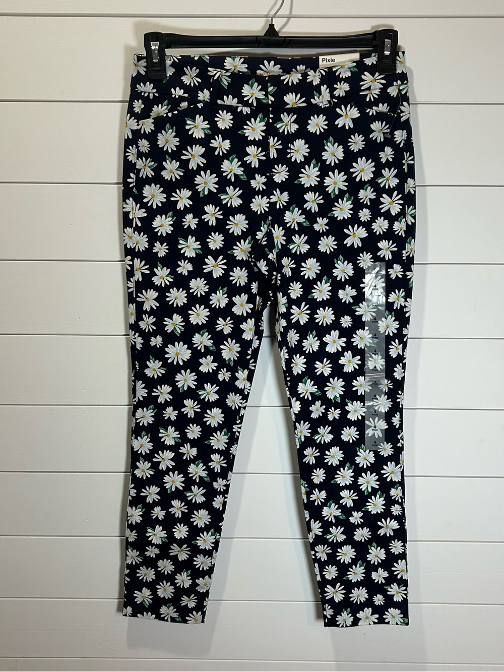 Old Navy size 4 pixie pants navy blue floral daisies ankle length NWT